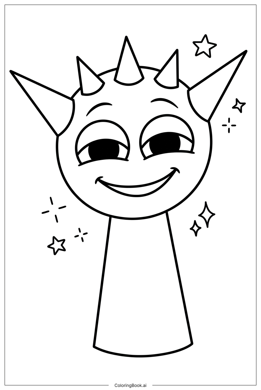Page de coloriage Sprunki le Coquin Épineux Cligne de l'Œil sous la Lumière des Étoiles Magiques