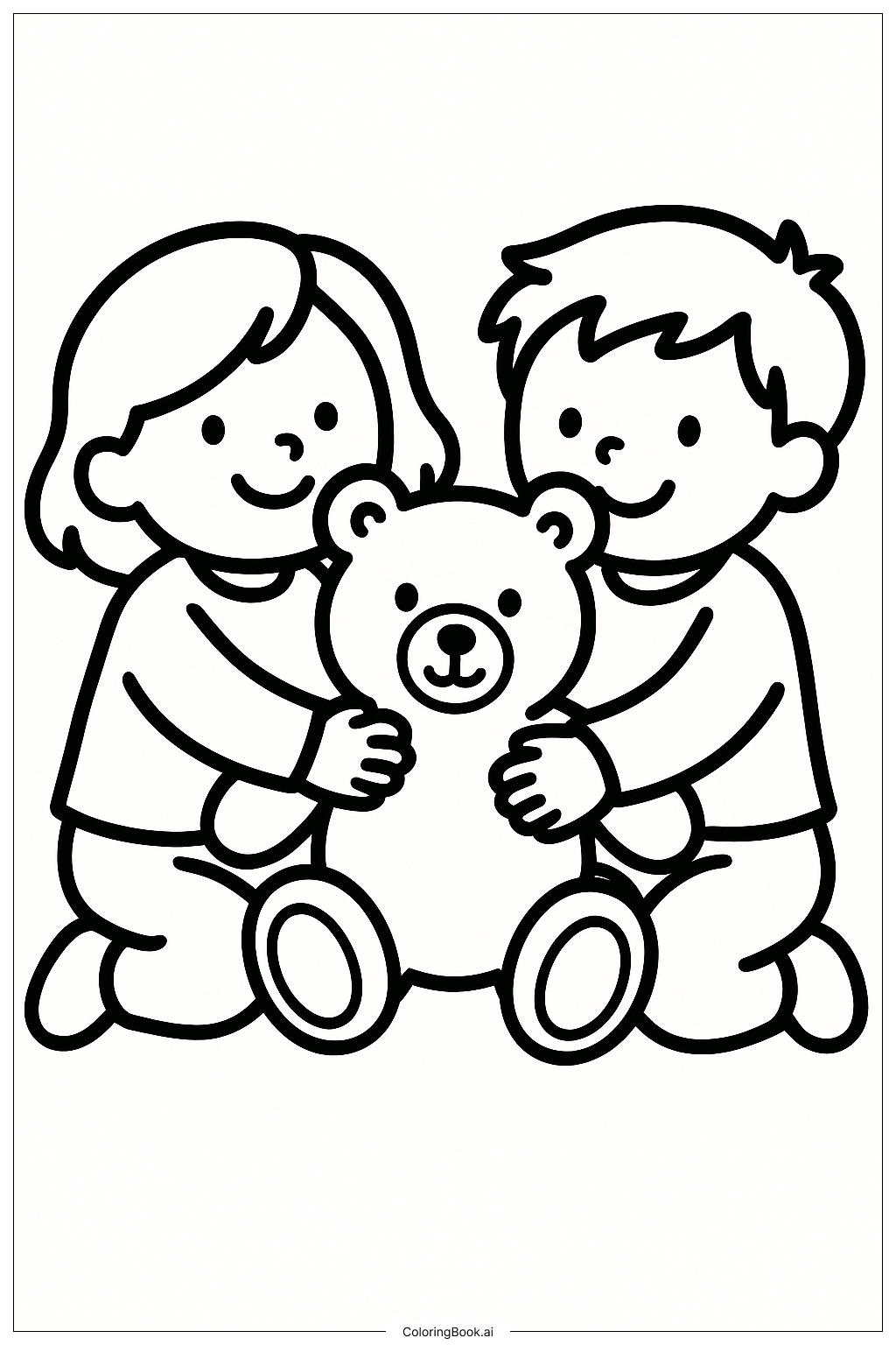 Cozy Friends With A Big Teddy Bear Coloring Page