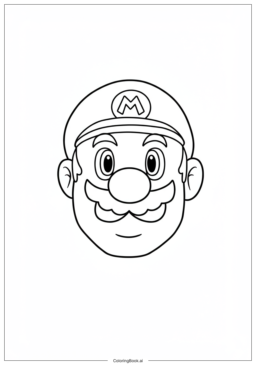  マリオのひげ付き顔の塗り絵ページ 
