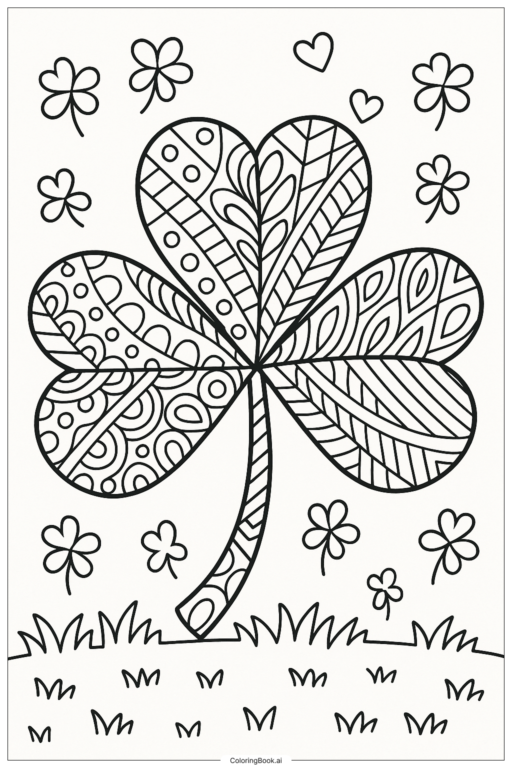 Trang tô màu Mẫu Hoa Cỏ 3 Lá Zentangle Tinh Xảo