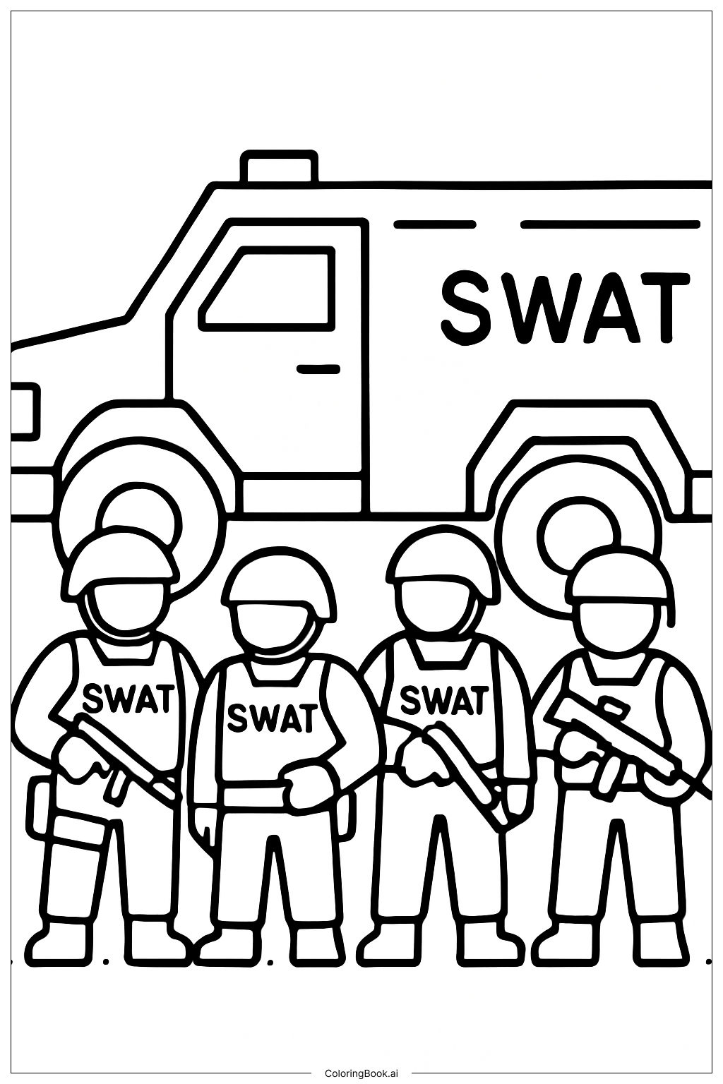  SWAT Team Next to Armored Truck Coloring Page 