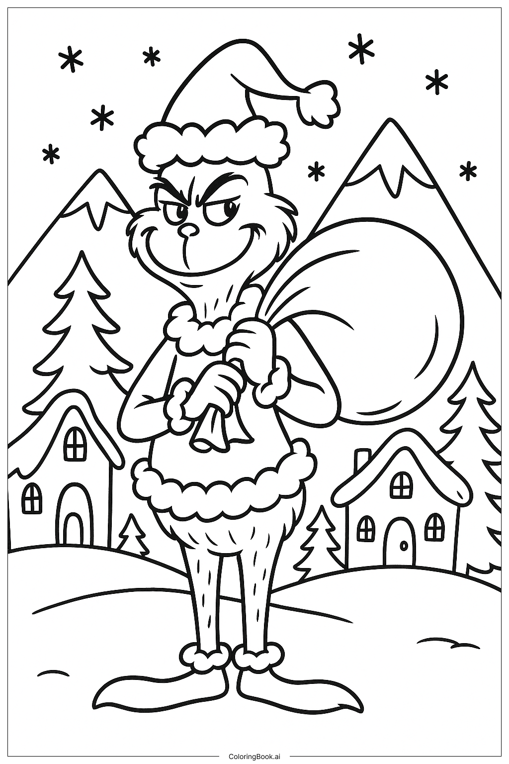  The Grinch With Whoville Background Coloring Page 