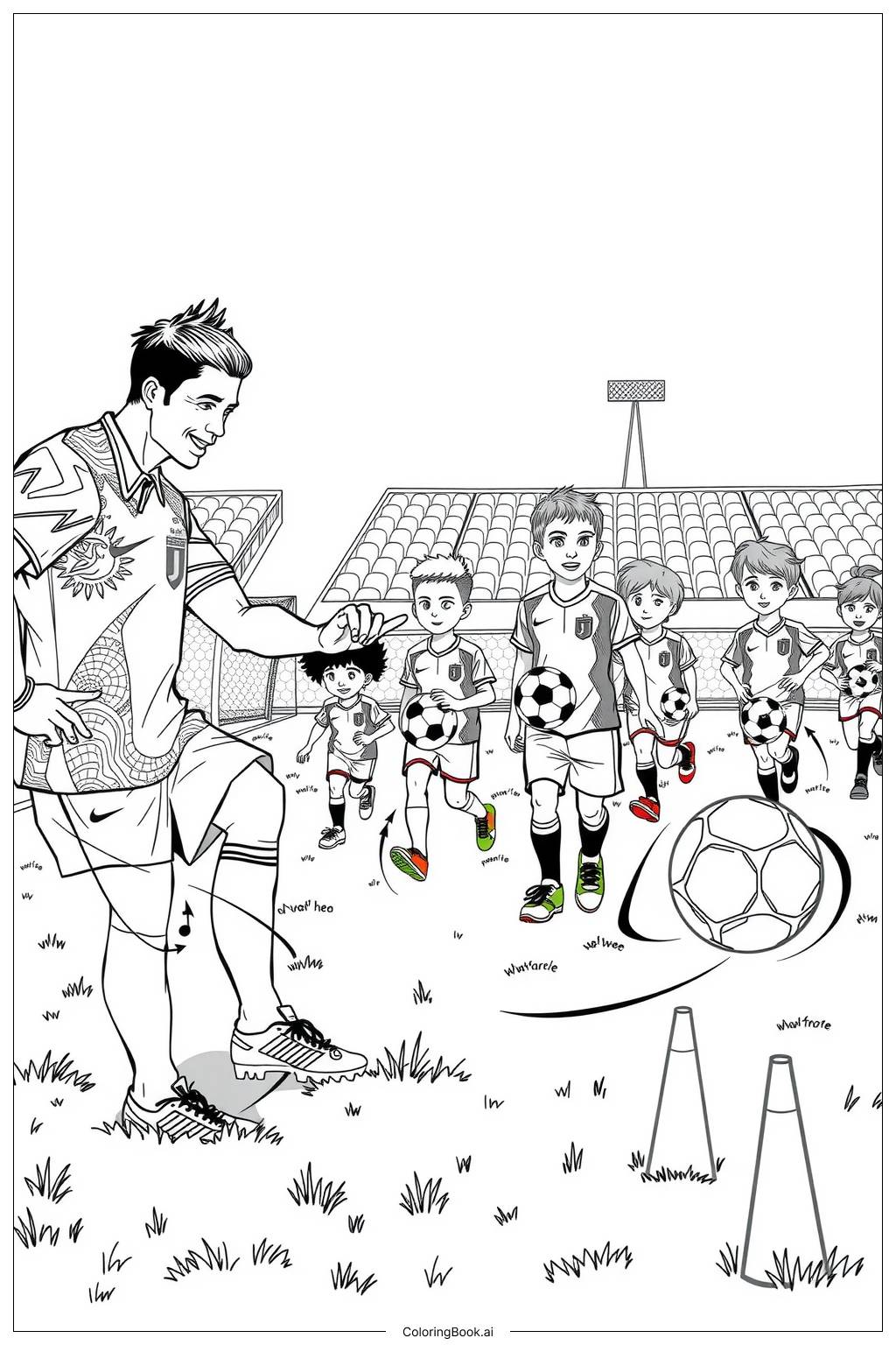  Ronaldo Inspiring Kids at a Soccer Camp-2 Coloring Page 