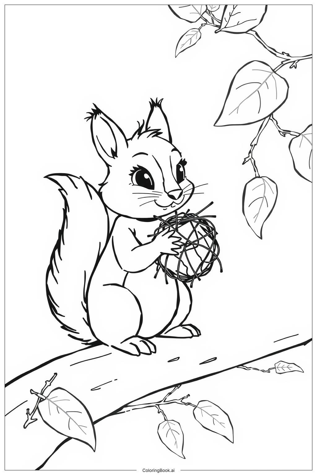  Squirrel Building a Cozy Nest Coloring Page 