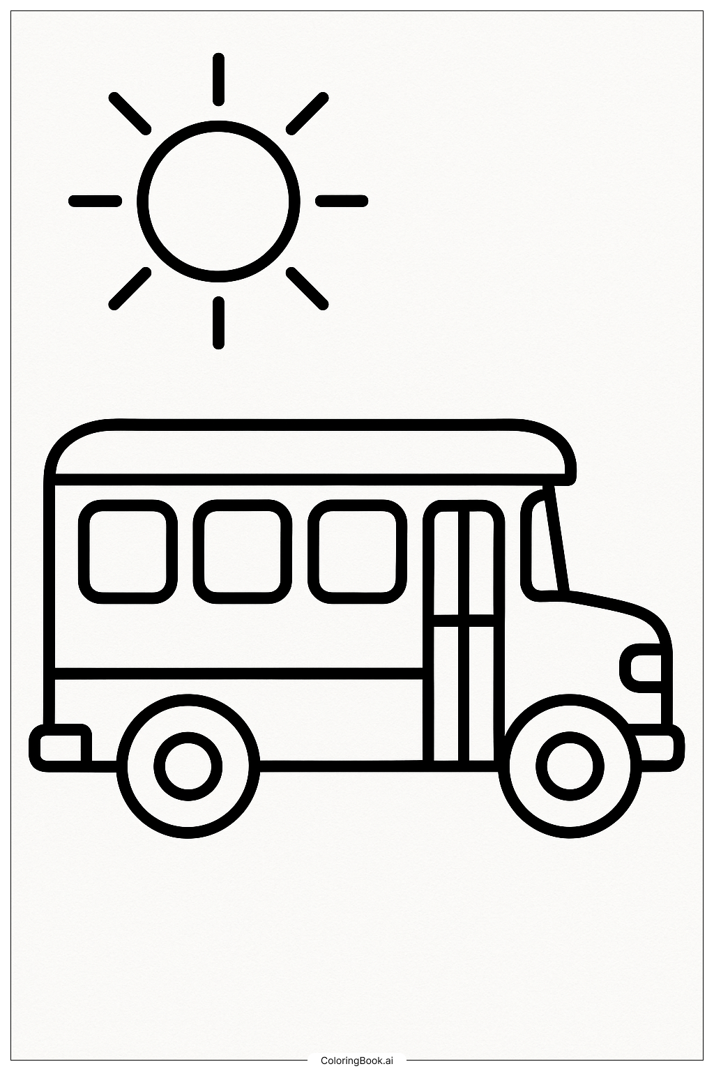  Schulbus und eine Sonne Ausmalseite 