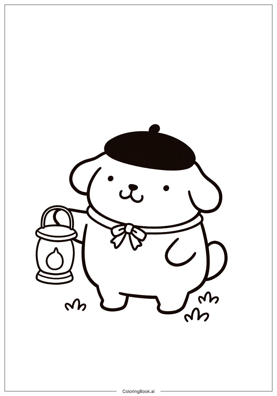 Trang tô màu Pompompurin Cầm Đèn Lồng