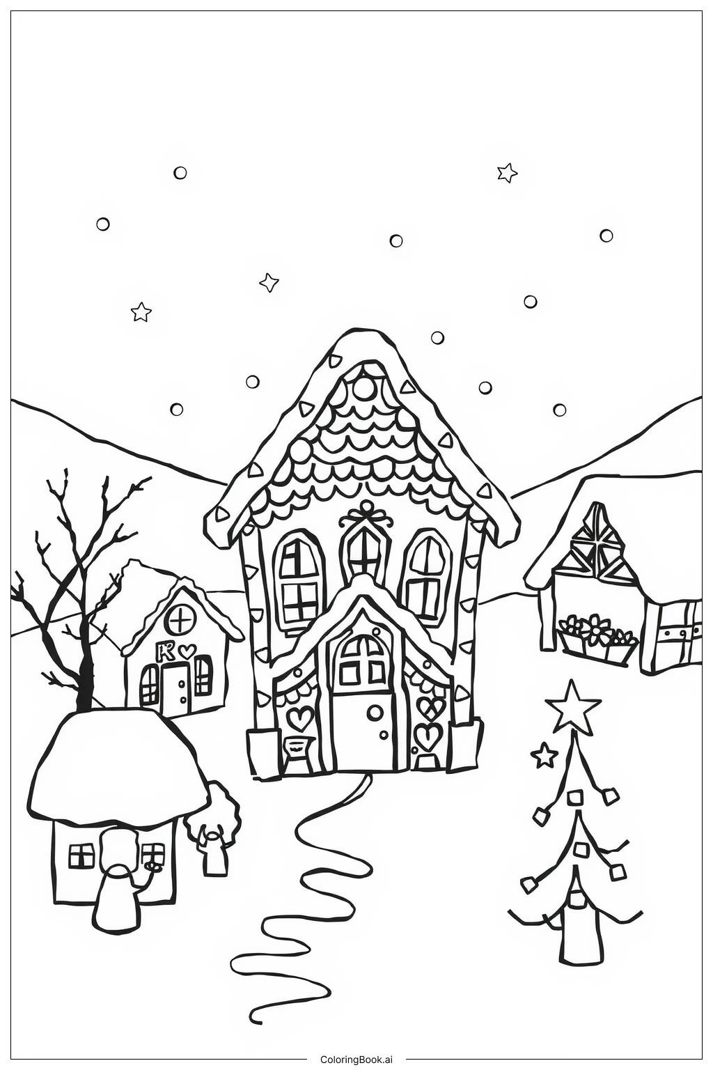  Gingerbread House Winter Wonderland Coloring Page 