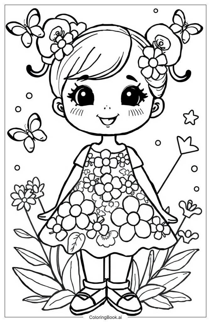  Página para colorear de Patrón de vestido floral 