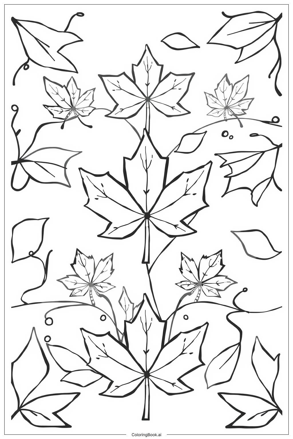  Leaf Pattern with Maple Leaf Shapes Coloring Page 