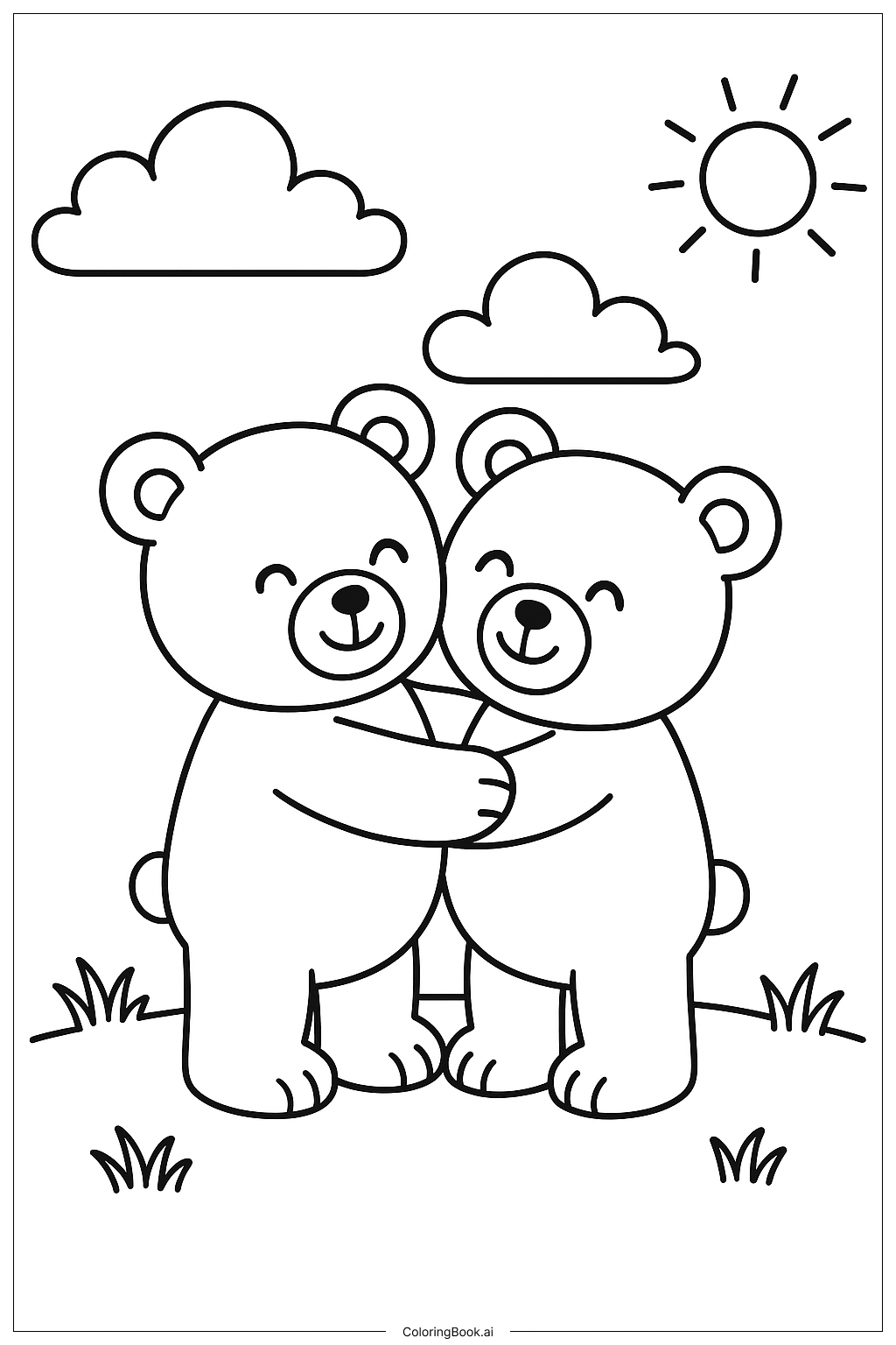  A Teddy Bear Hug Between Two Friends Coloring Page 