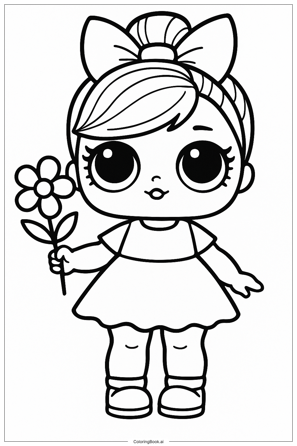 Página para colorir de Boneca Lol e Uma Flor