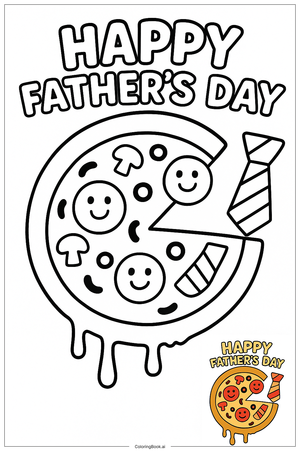  Página para colorir de Noite de Pizza no Dia dos Pais Feliz 
