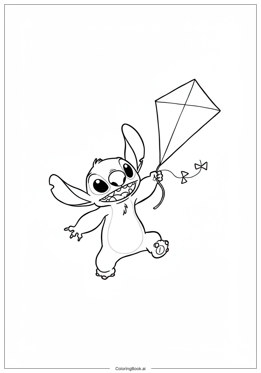  Stitch flying a kite Coloring Page 