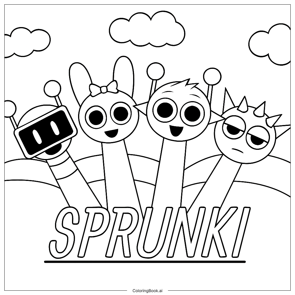  Fun Bot, Pinki, Simon and Raddy Coloring Page 