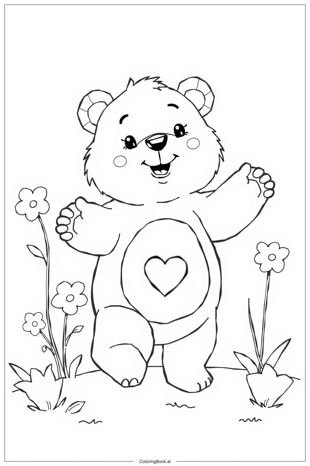  Página para colorear de Care Bear Bailando en un Campo de Flores 