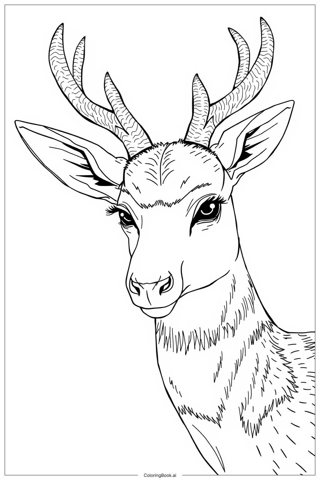  Realistic Deer Head-2 Coloring Page 