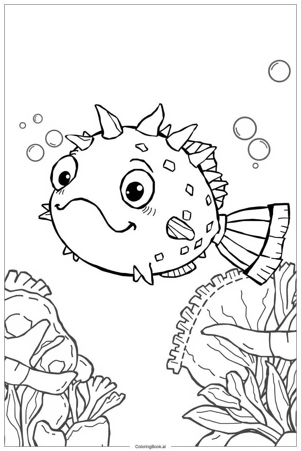  Puffer Fish Blowing Up Underwater Coloring Page 