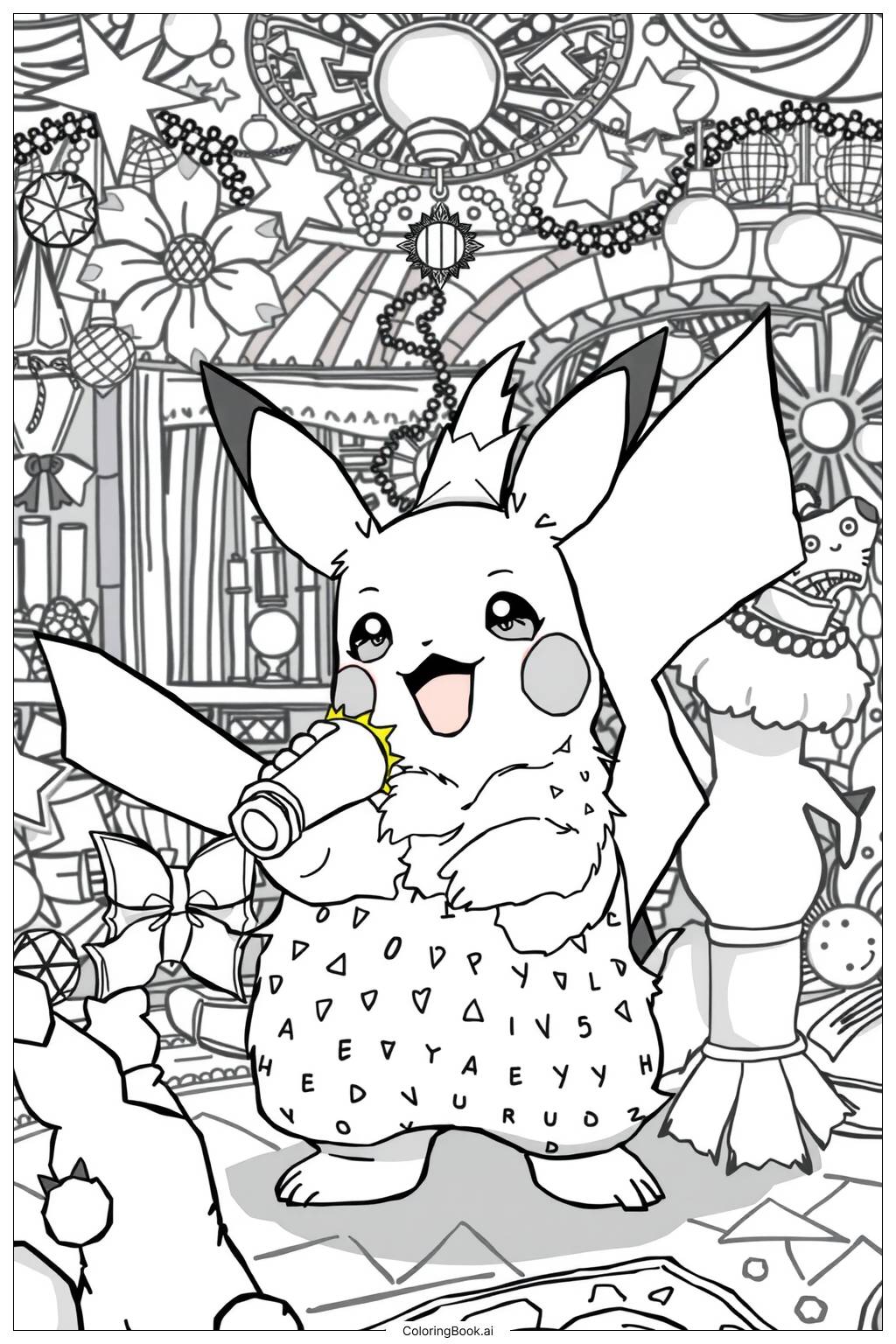  Pikachu Celebrating Christmas Party Coloring Page 