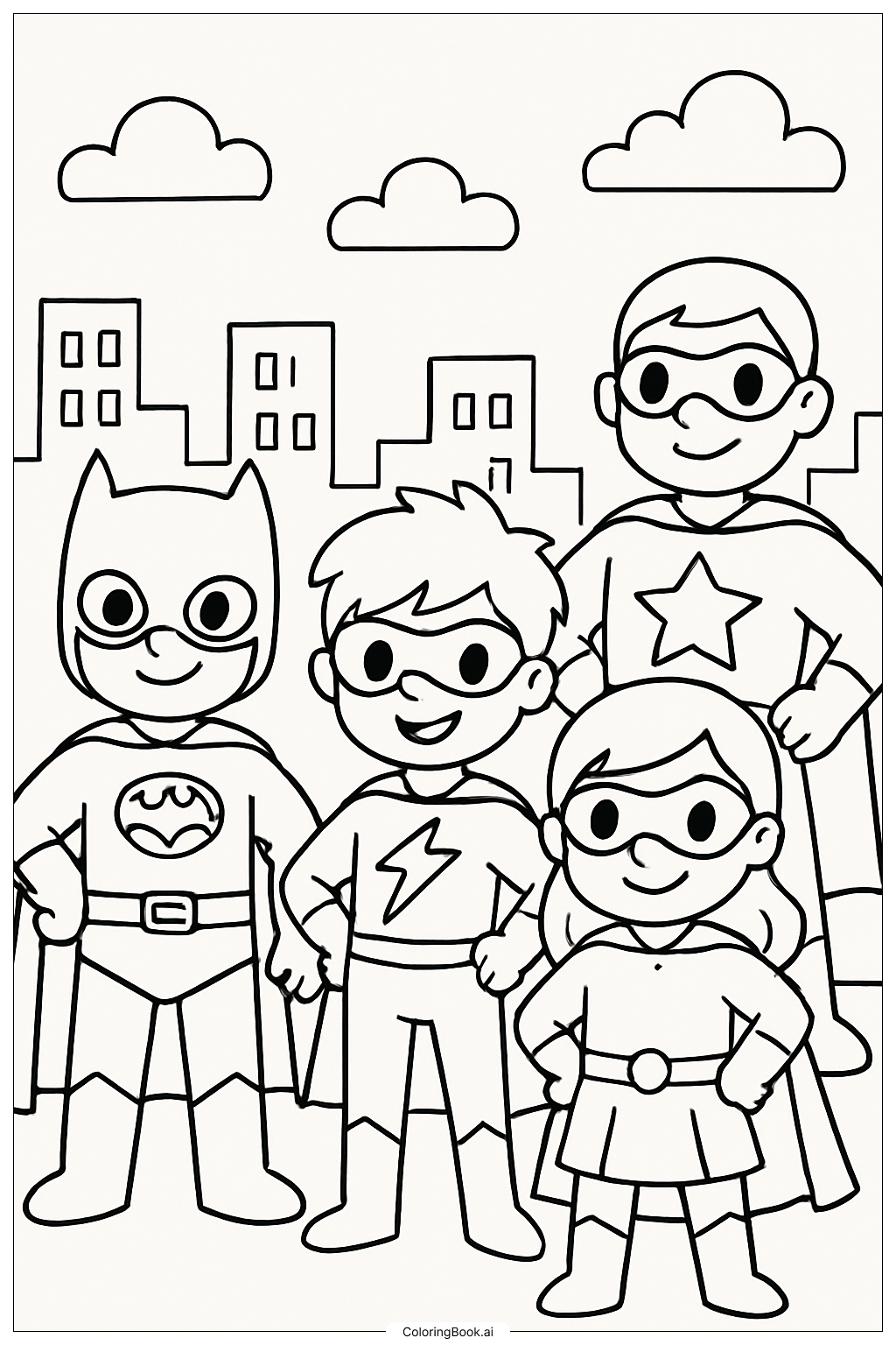 Ein Team von Superhelden Ausmalseite