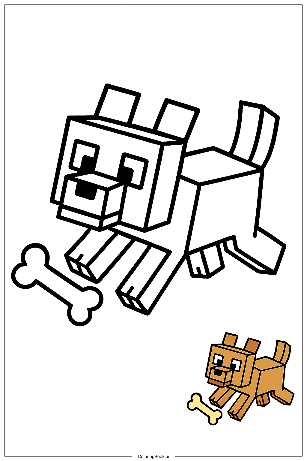  Minecraft 狗狗追骨頭著色頁 