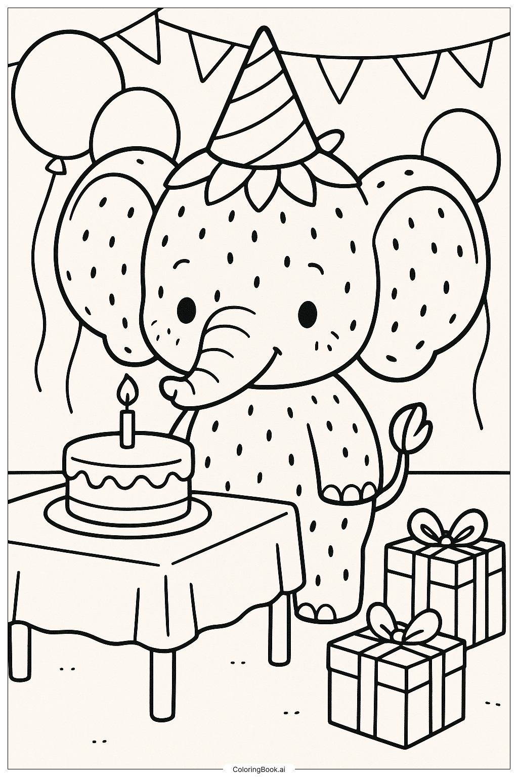  草莓大象的生日派对填色页 