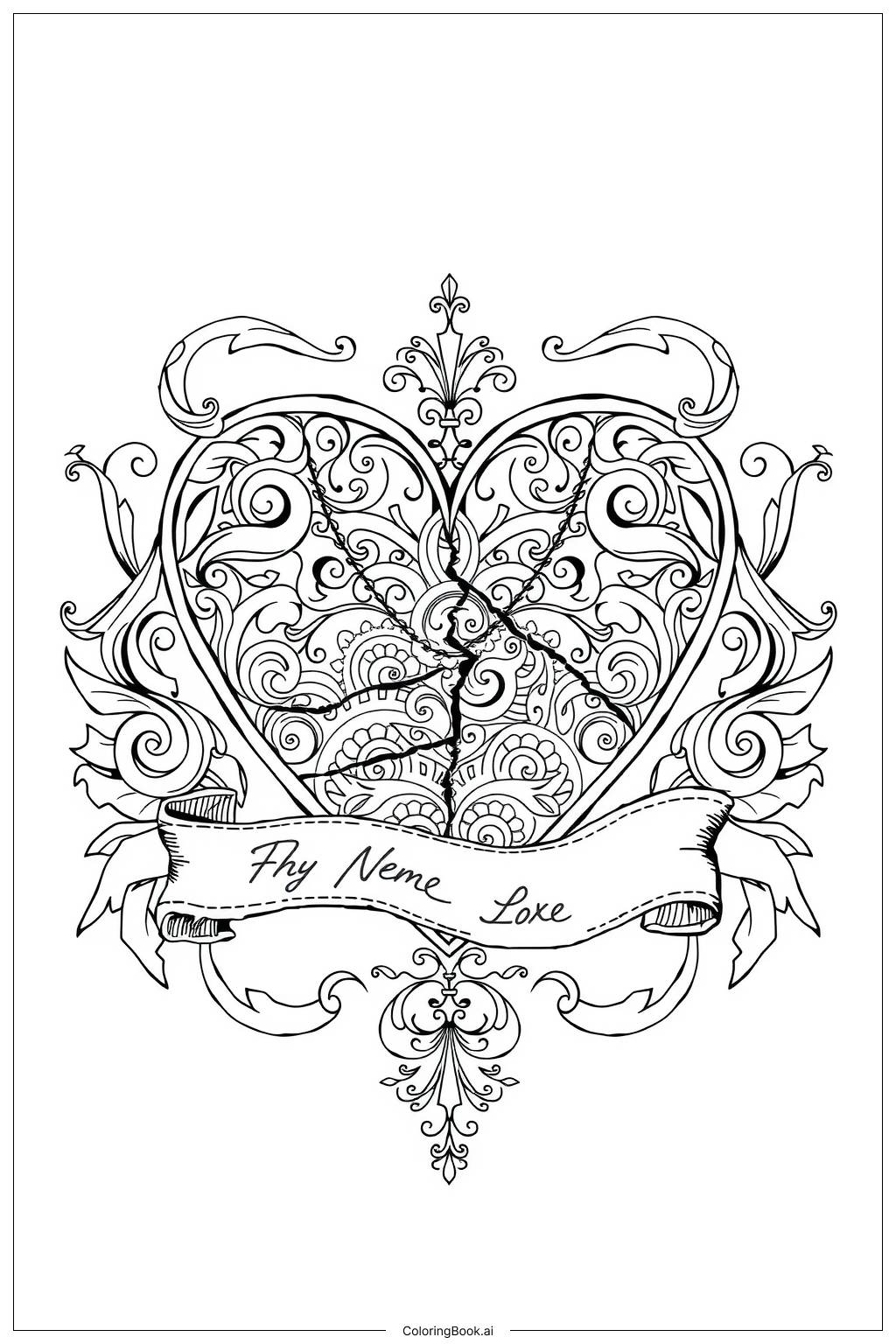  Broken Heart With Trust Message Coloring Page 