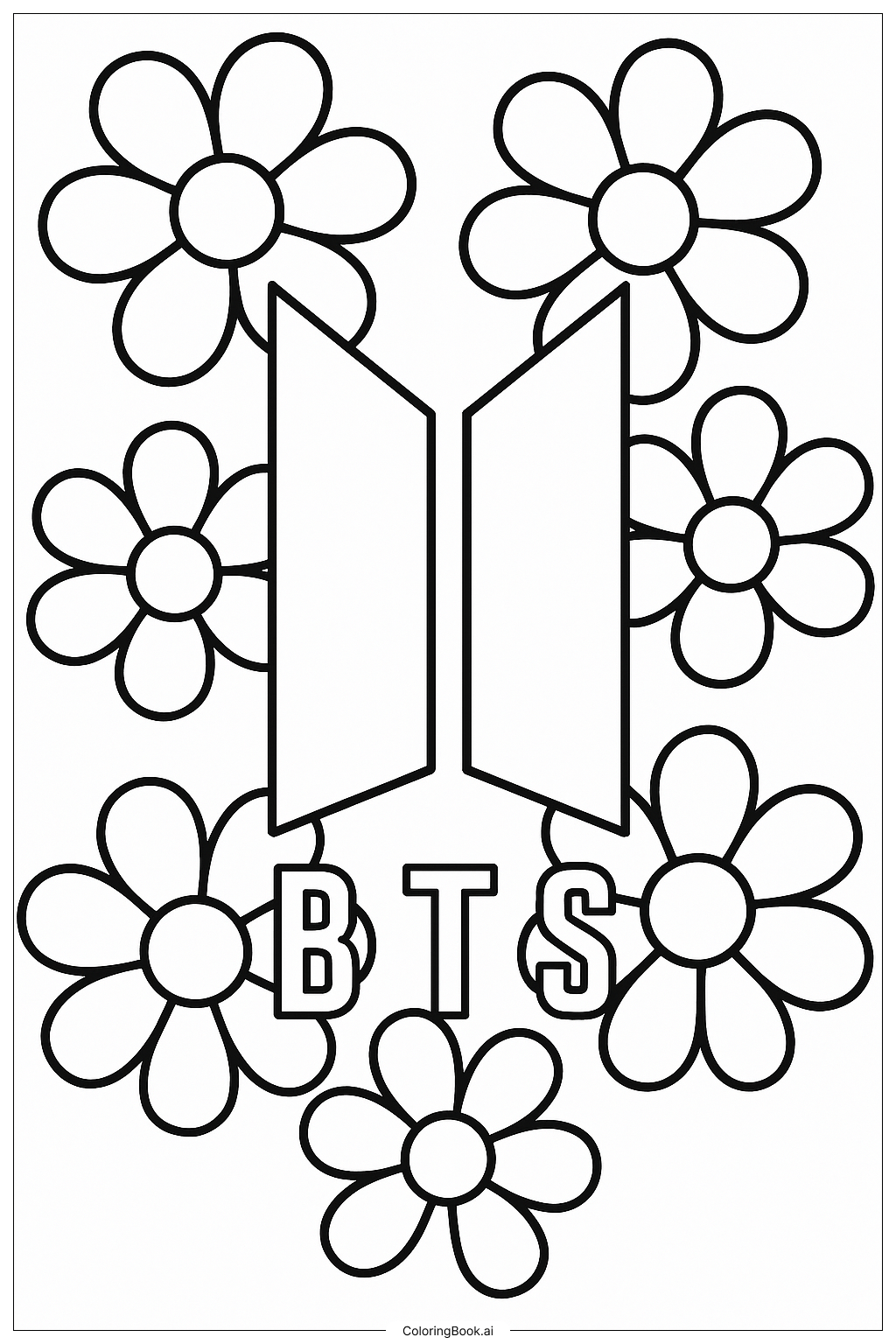  Page de coloriage Logo BTS Avec Fleurs 
