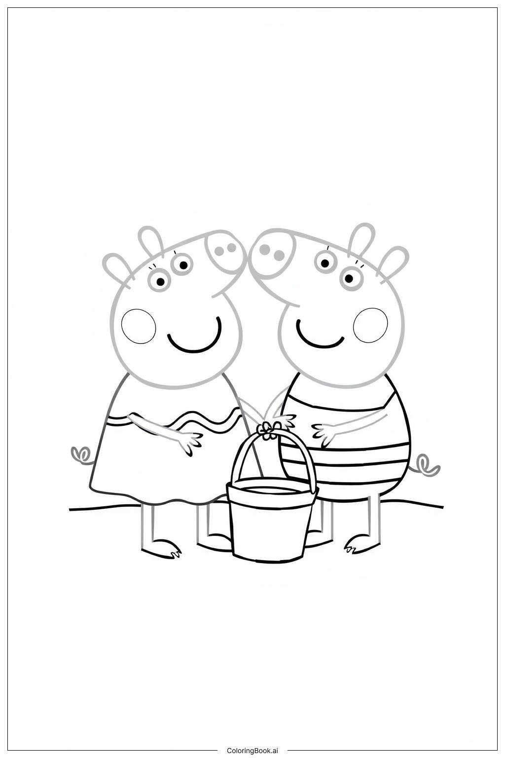  peppa pig visiting the beach with george Coloring Page 