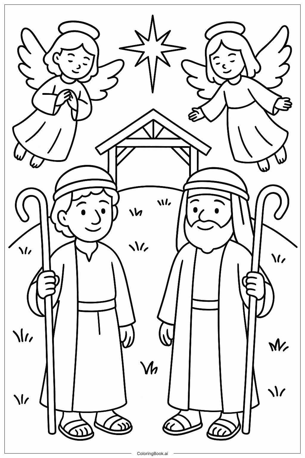  Shepherds and Nativity Angels Ausmalseite 