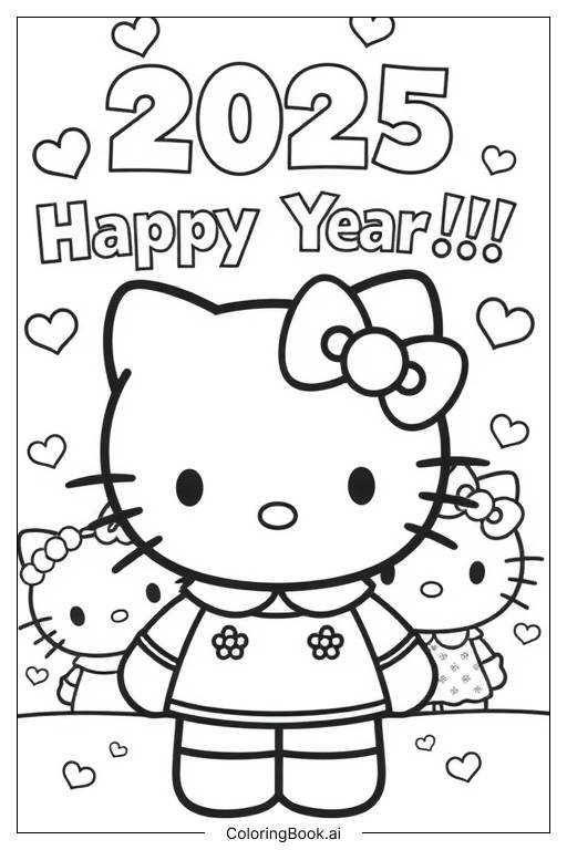  hello kitty 2025 happy new year-4 Coloring Page 