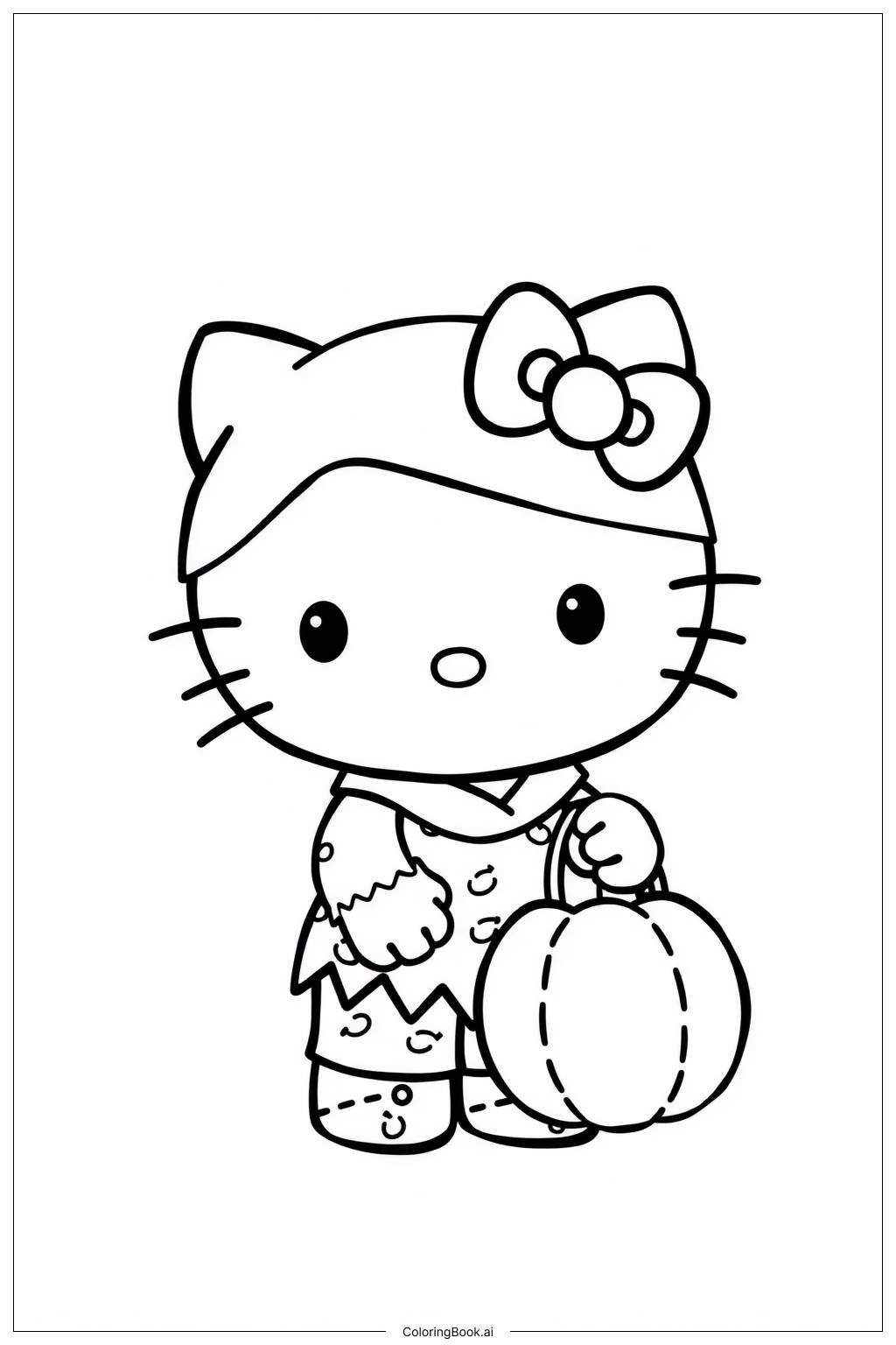  Página para colorir de hello kitty comemorando o halloween como um zumbi fofinho 