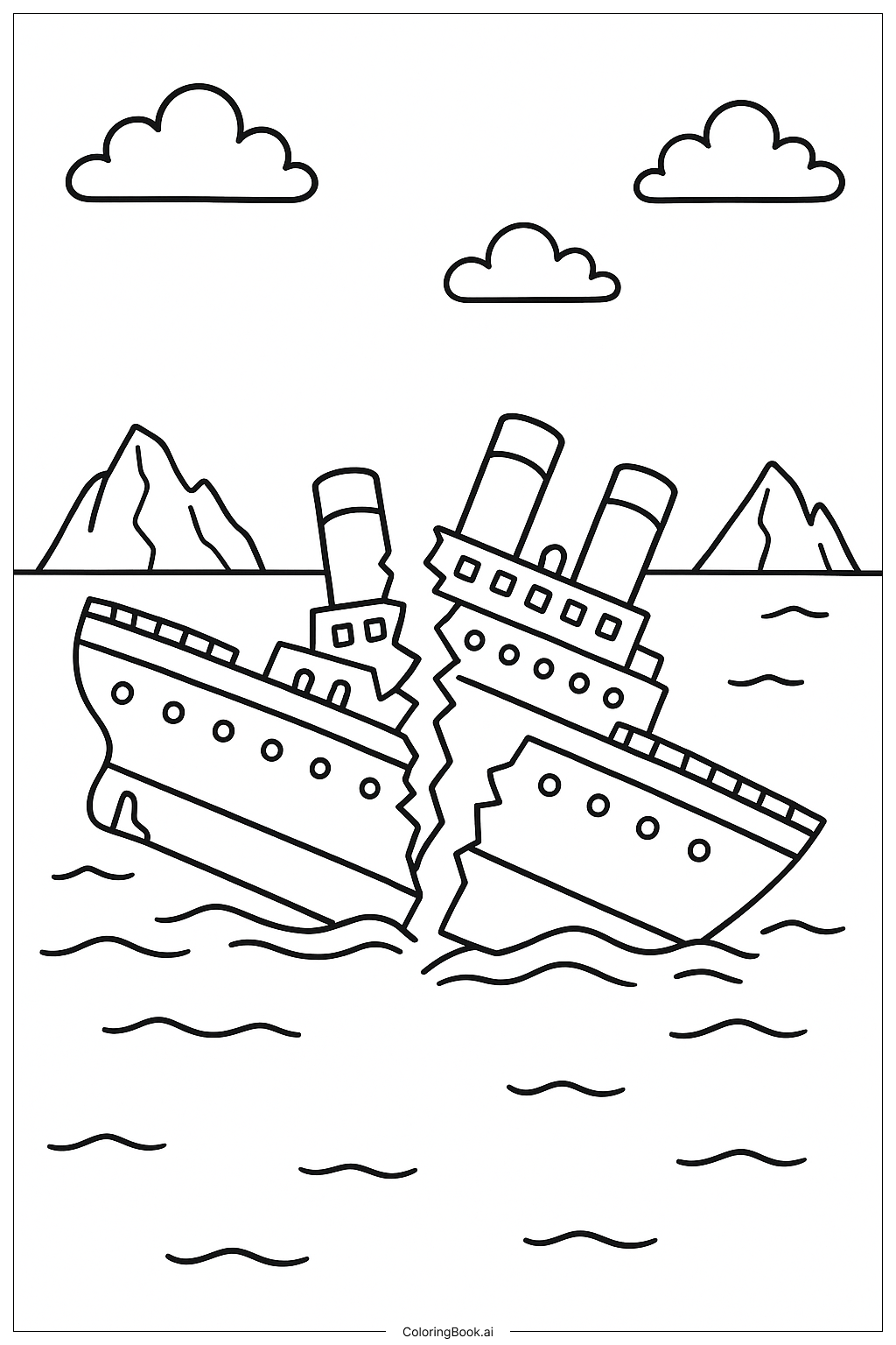  Titanic Split In Two Pieces Coloring Page 