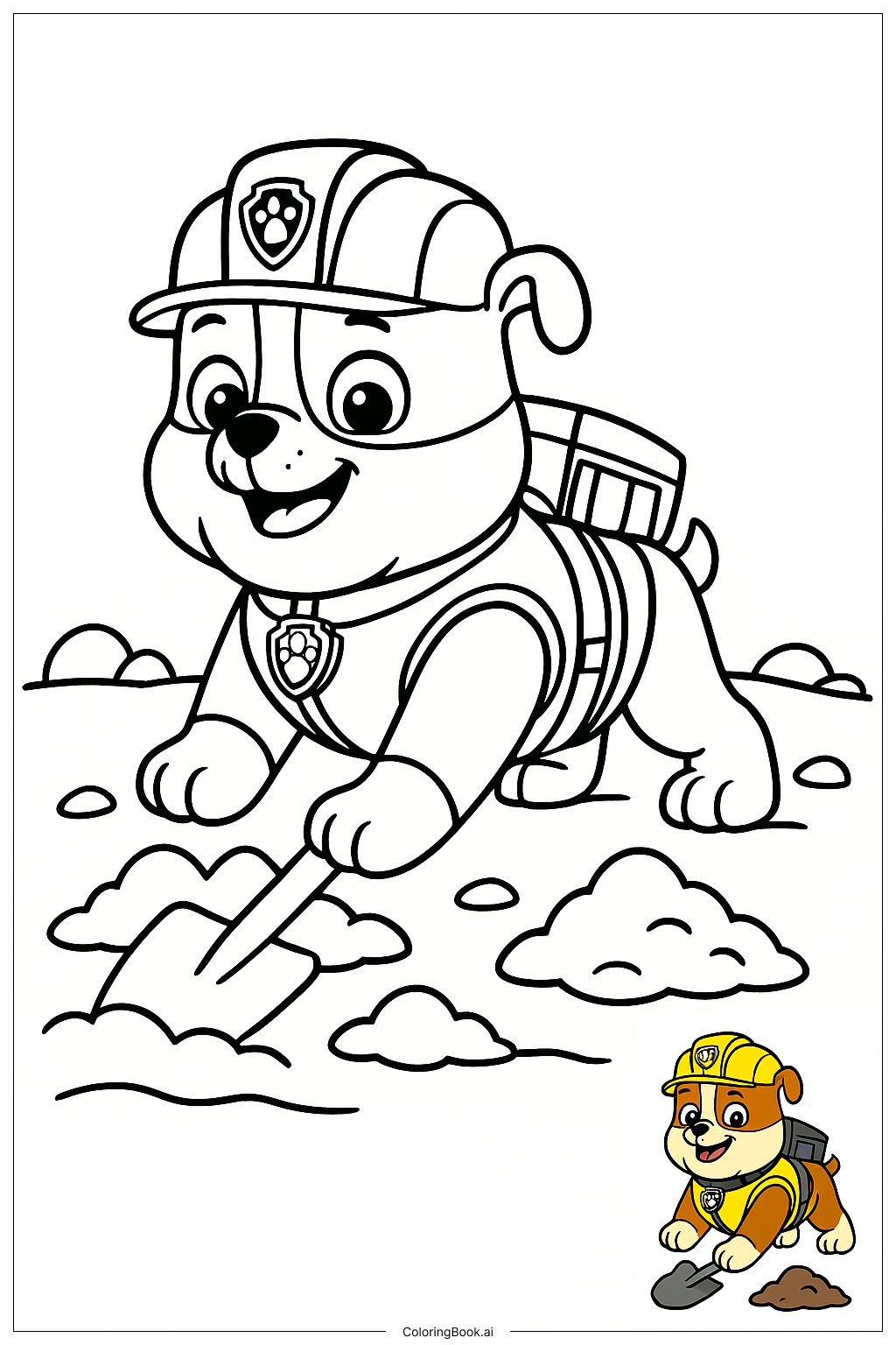  Página para colorir de Paw Patrol Rubble No Local de Escavação 
