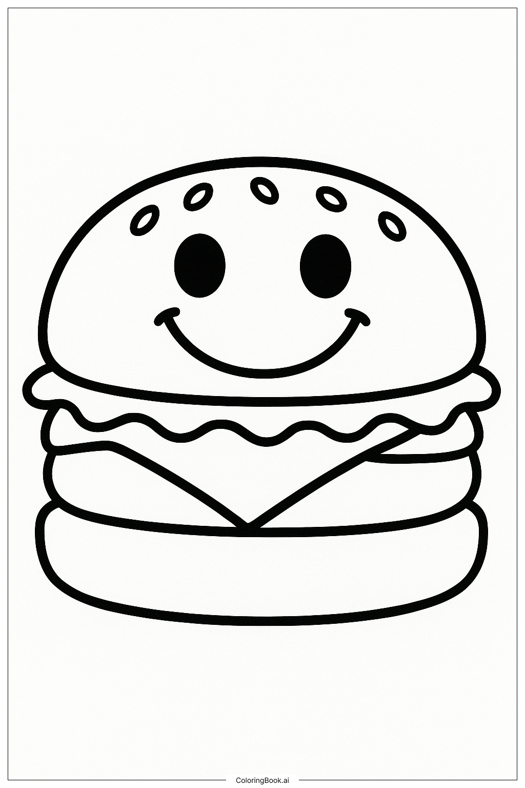  Page de coloriage Hamburger avec un visage souriant 