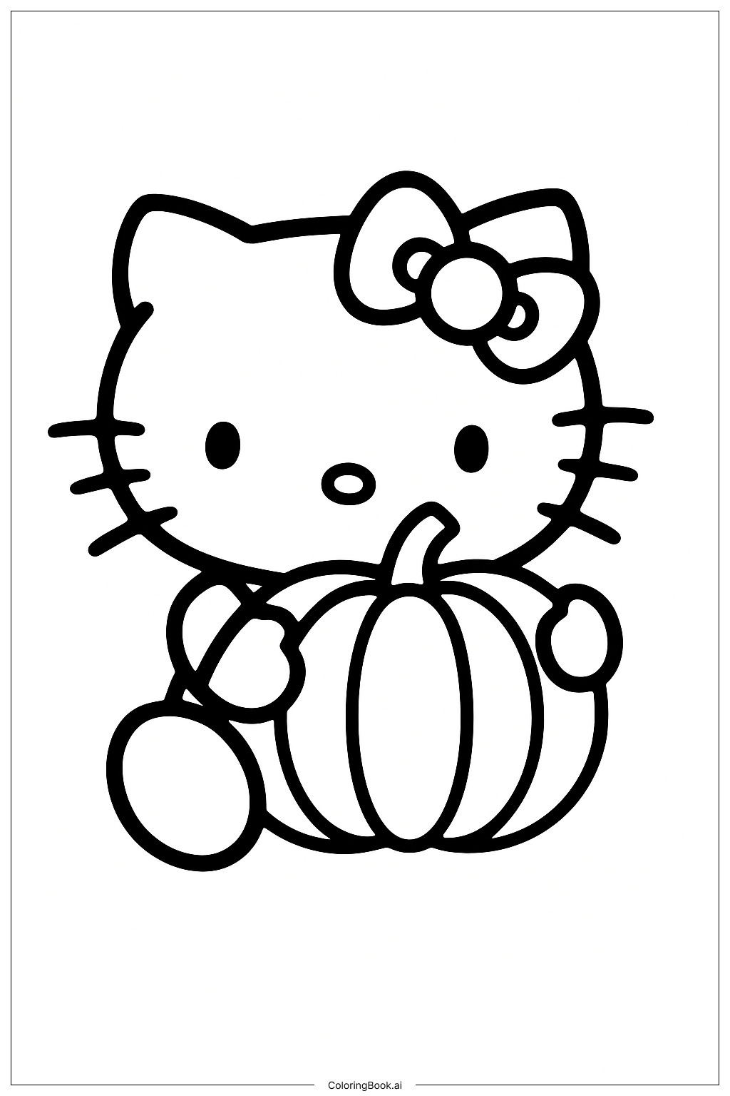  Página para colorir de Hello Kitty segurando uma abóbora 
