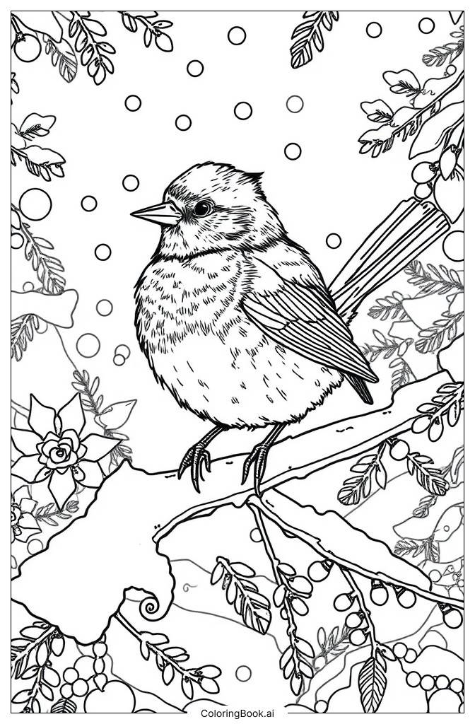  Christmas bird scene Coloring Page 