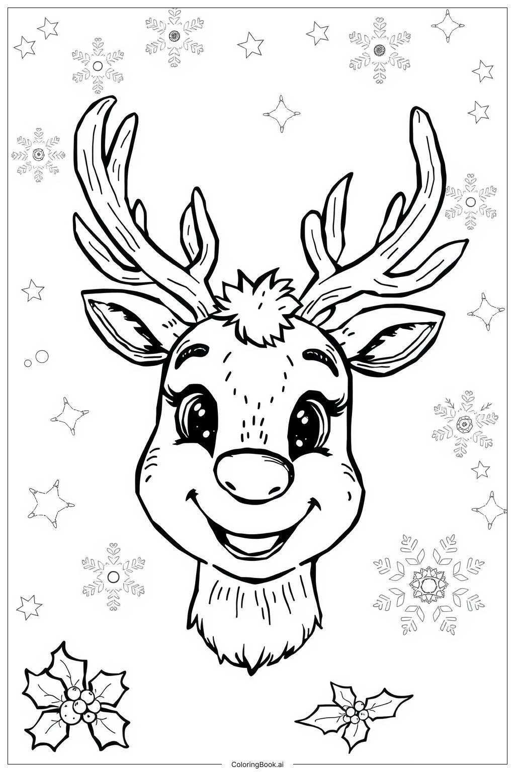  Page de coloriage visage de renne mignon-2 