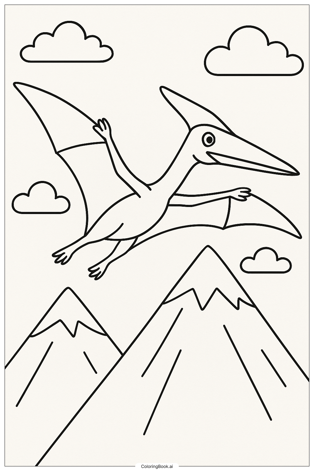  Página para colorear de Quetzalcoatlus Volando Sobre Montañas 