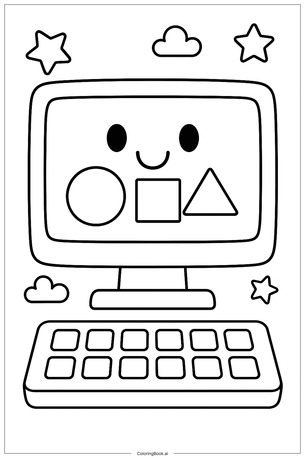  幼儿园计算机显示器和键盘填色页 