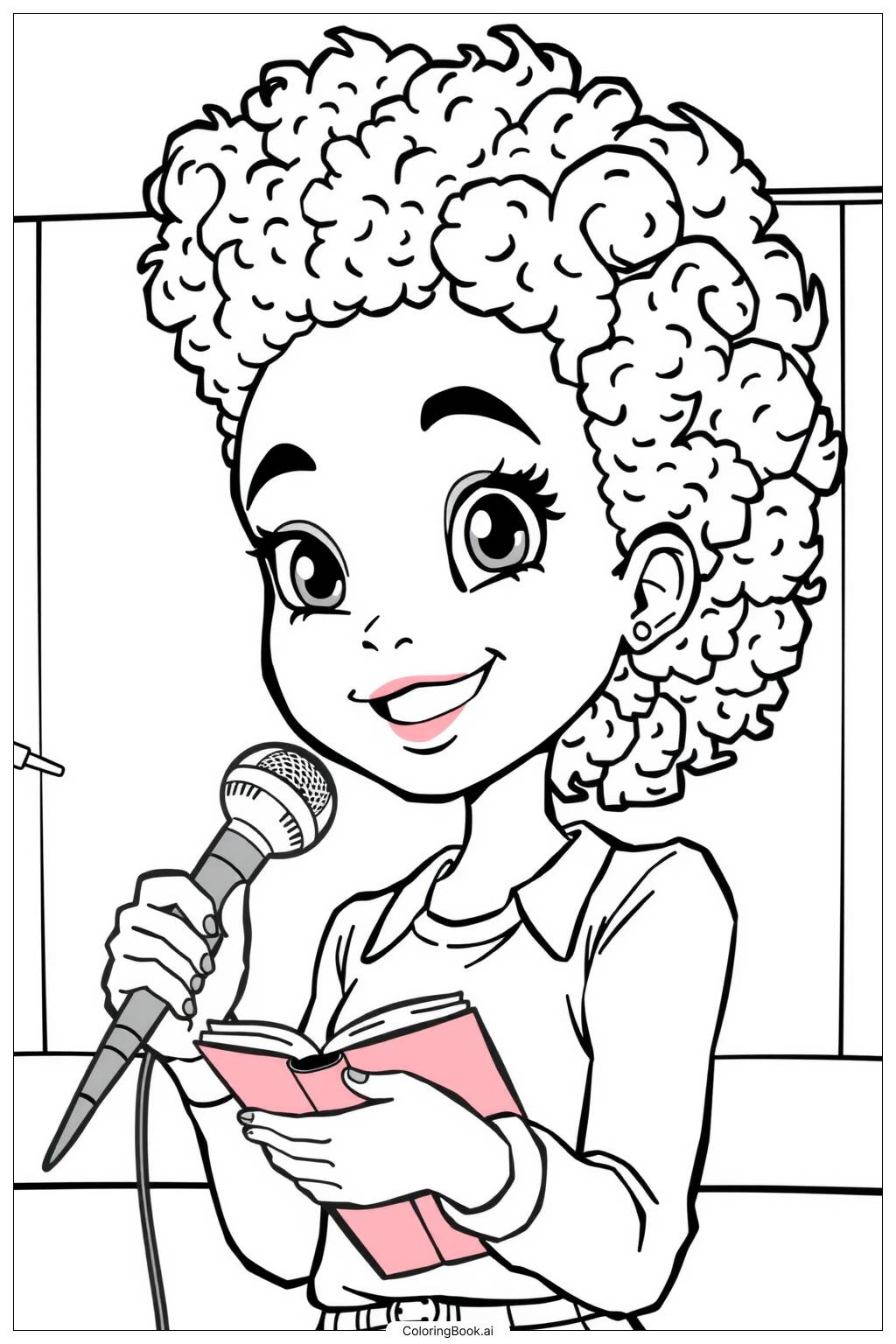  Page de coloriage Fille Noire Partageant Son Histoire avec le Monde-2 