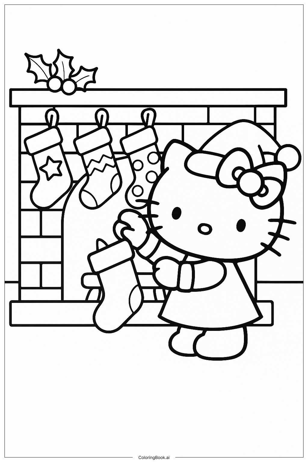  Hello Kitty Hanging Stockings On The Mantle Coloring Page 