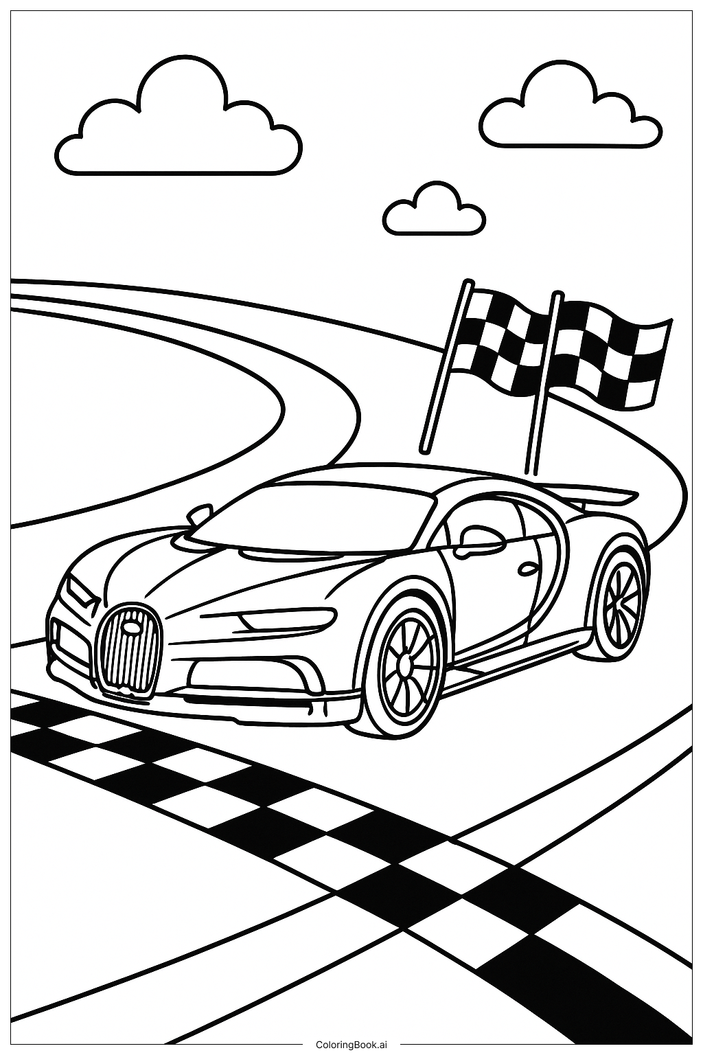  Bugatti Crossing The Finish Line Coloring Page 