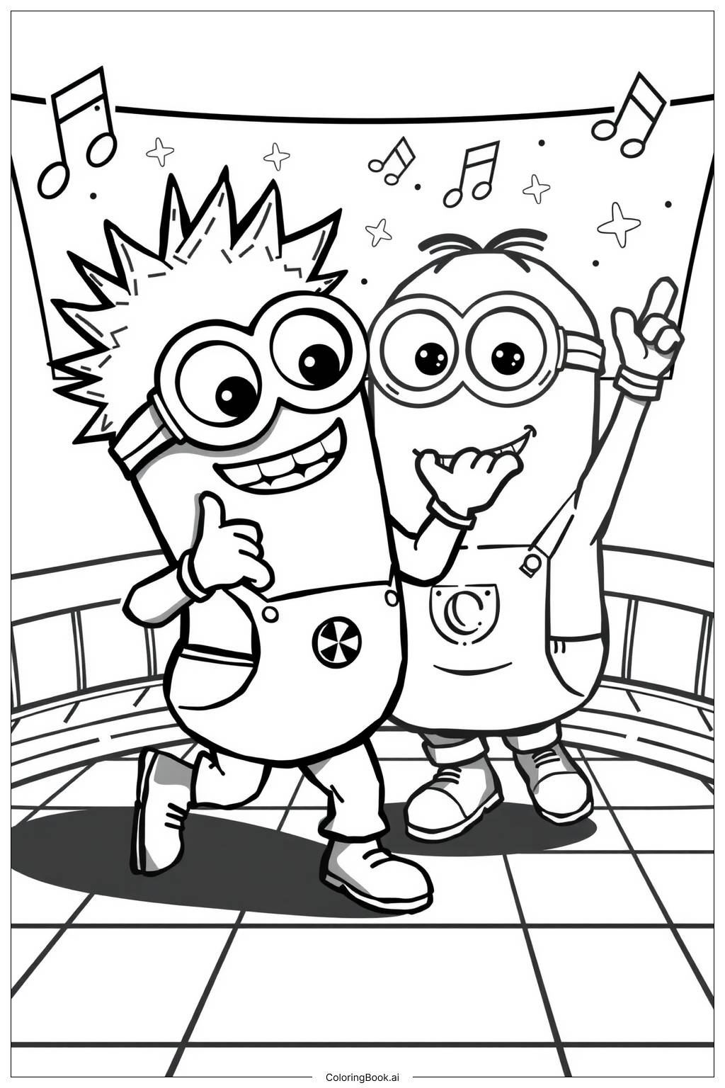  purple minion and yellow minion in a dance-off Coloring Page 