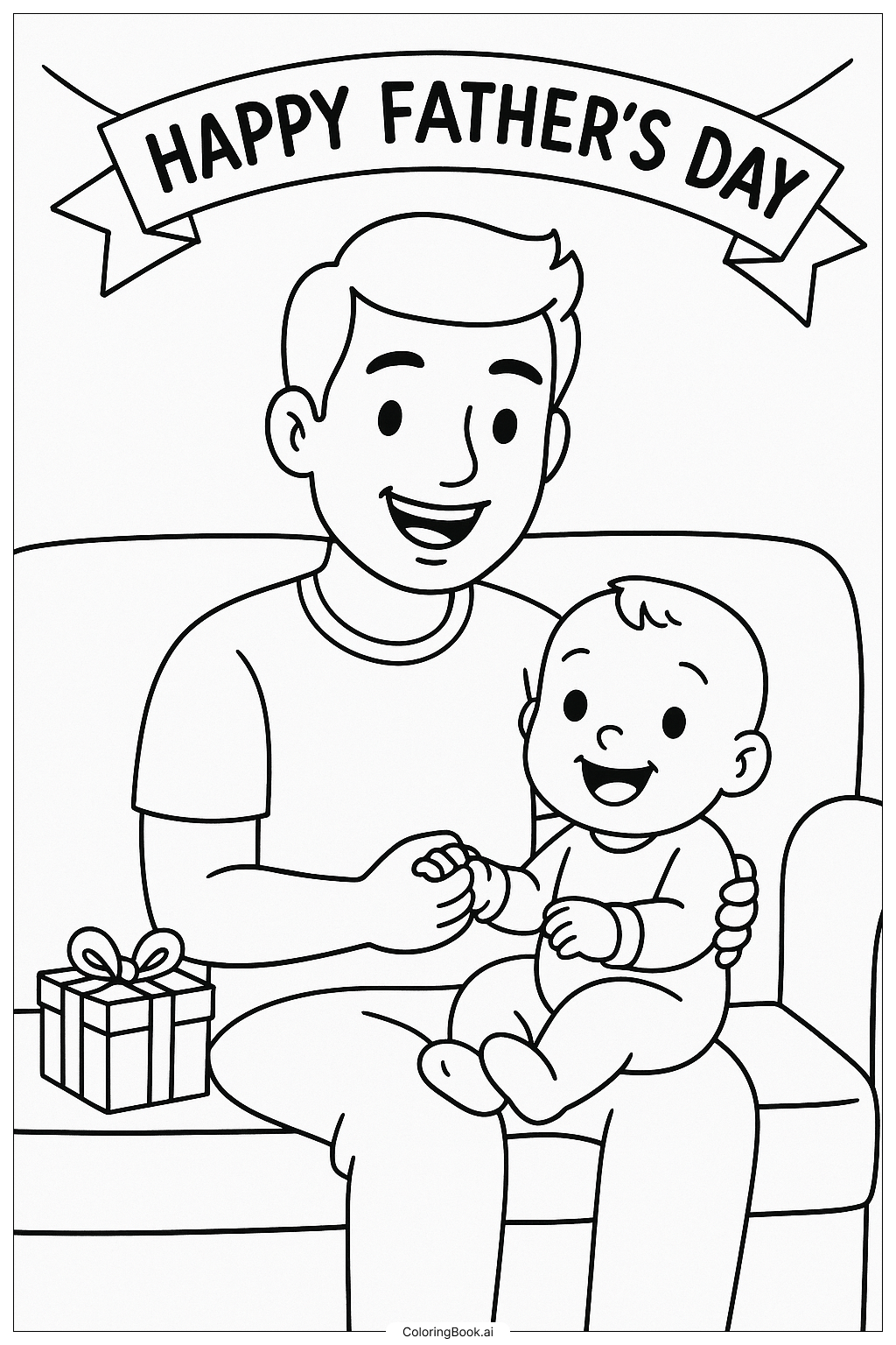 Dad And Baby On Fathers Day Coloring Page