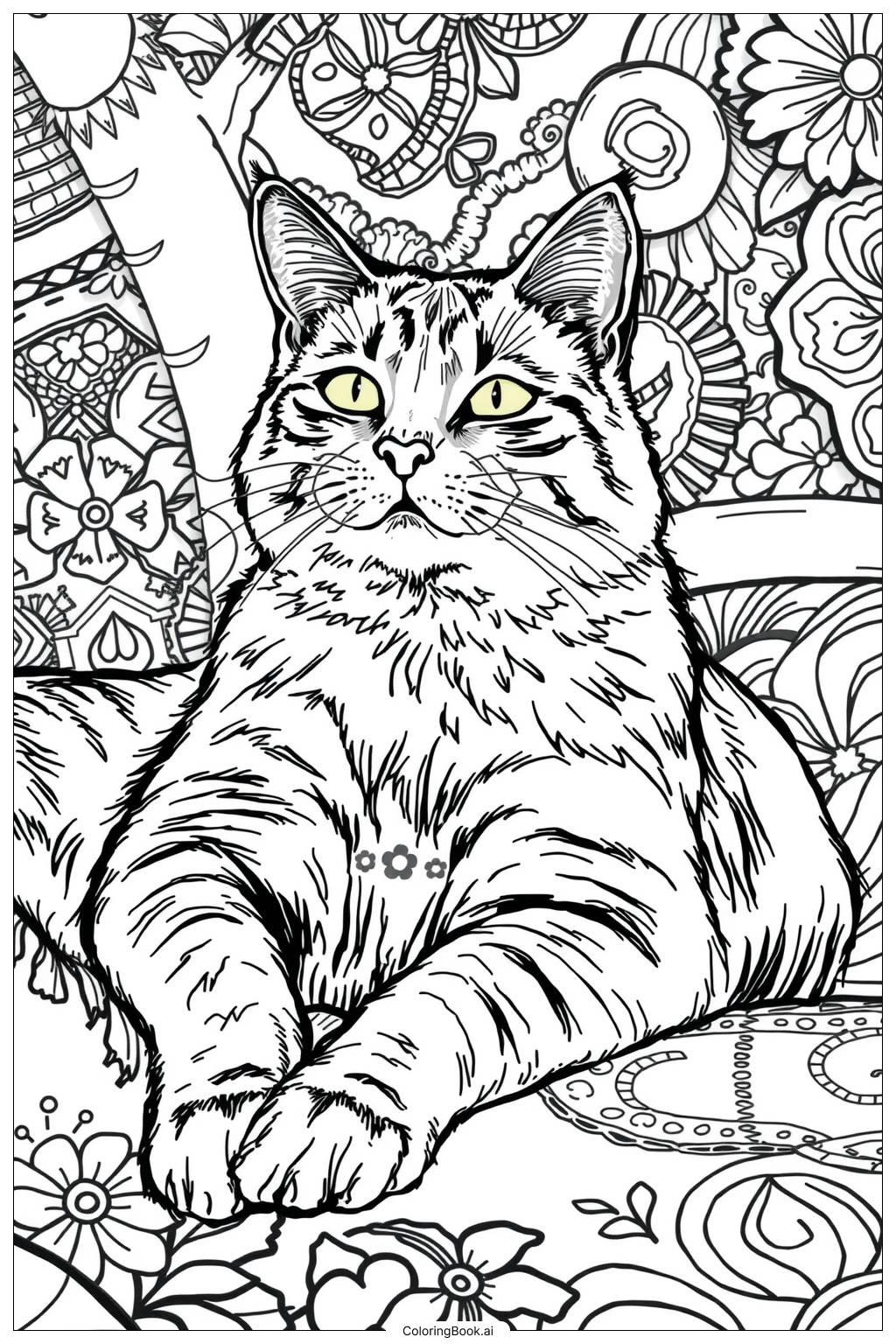  Page de coloriage Chat au soleil 