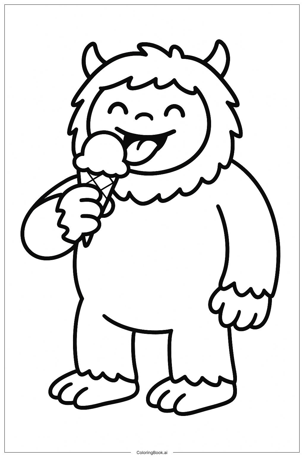  Page de coloriage Yéti mangeant un cornet de glace 