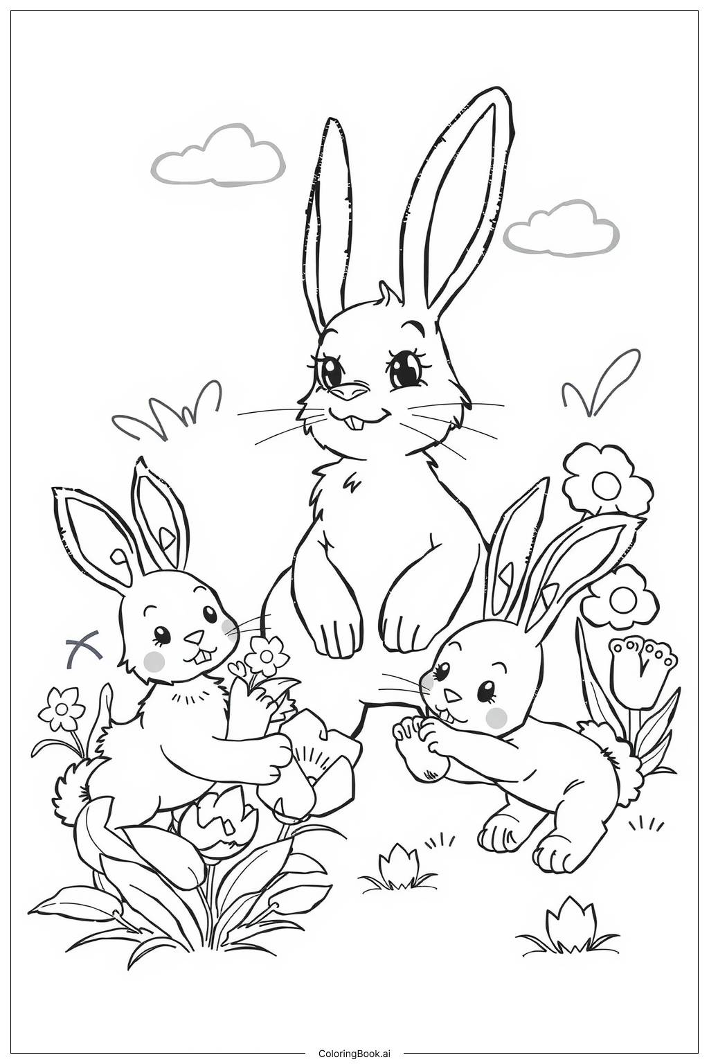  Bunny Family Garden Coloring Page 