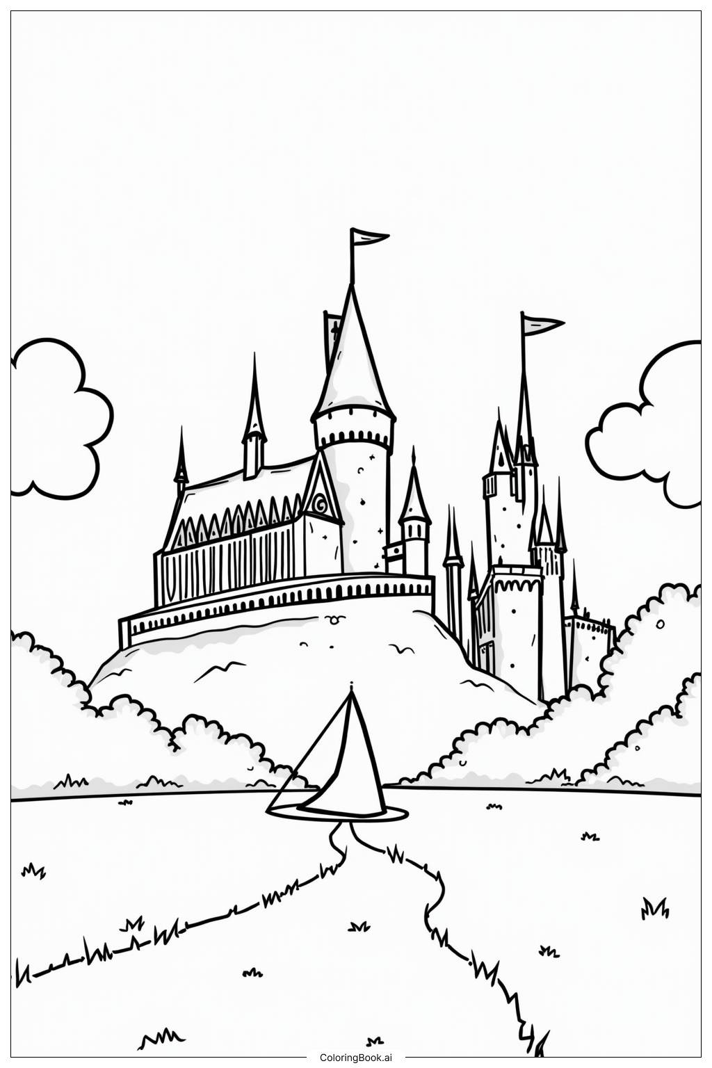  Página para colorear de Castillo de Hogwarts Quidditch 