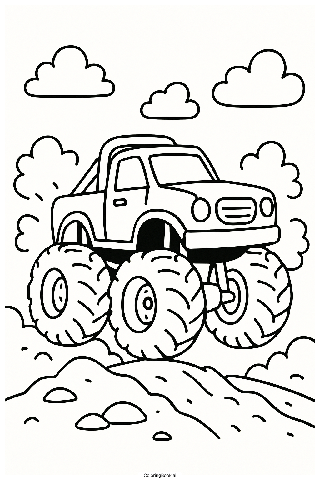 越野怪獸卡車揚起塵土著色頁