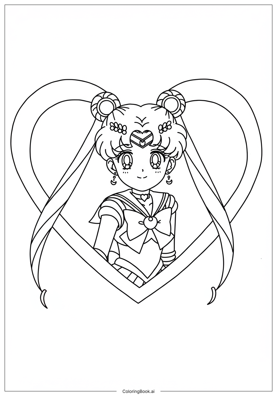  Sailor Moon with Heart Compact Coloring Page 